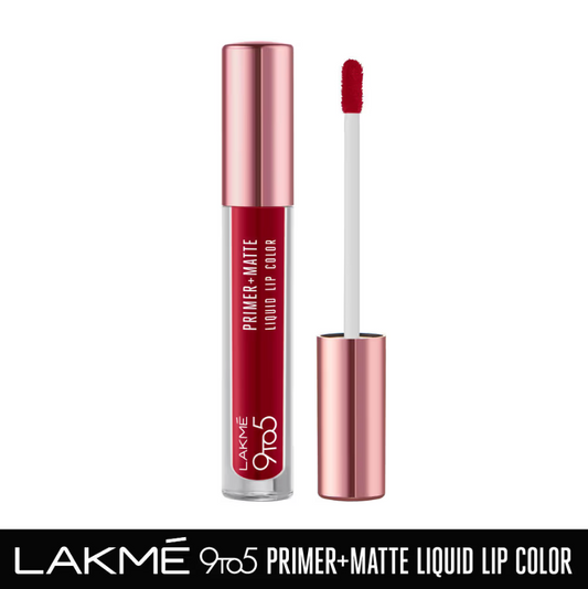 Lakme 9to5 Primer + Matte Liquid Lip Color - MR3 Vivid Crimson