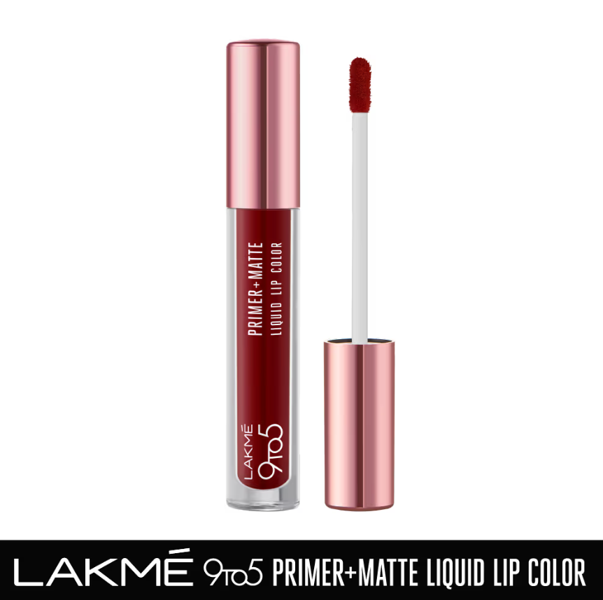 Lakme 9to5 Primer + Matte Liquid Lip Color - MR4 Deepmaroon