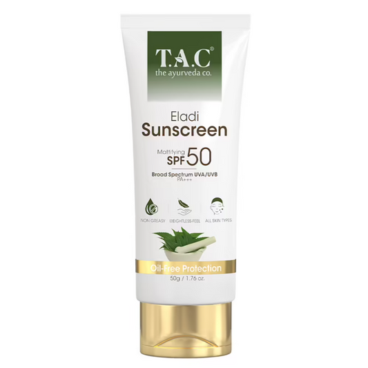 TAC - The Ayurveda Co. Eladi Sunscreen With SPF 50 Matifying Sun Protection, No White Cast UVA & UVB