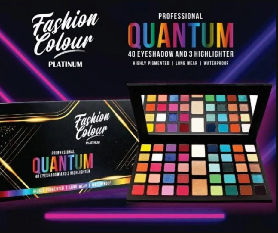 FASHION COLOUR PLATINUM PROFESSIONAL QUANTUM 40 EYESHADOW AND 3 HIGHLIGHTER PALETTE, 70G